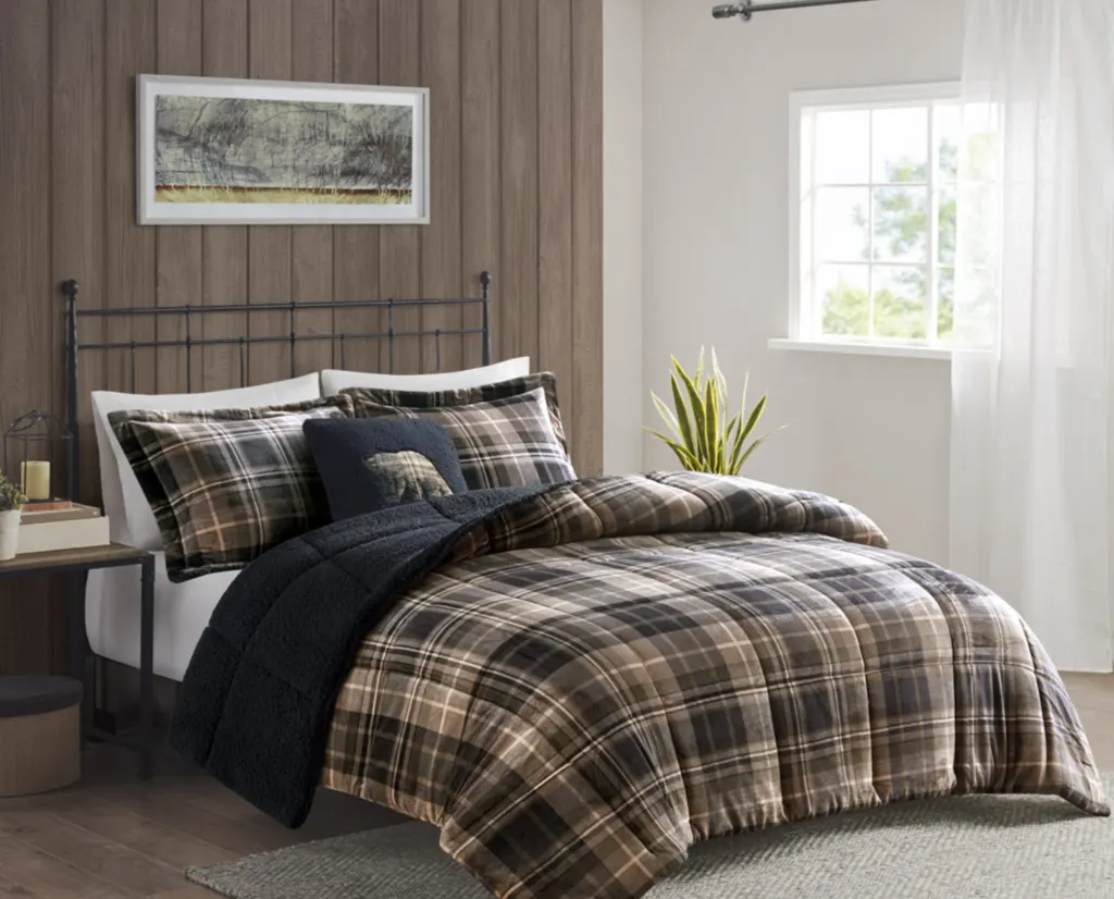 AltonPlushtoSherpaDownAlternativeComforterSetBrownBlackRoomJan202502