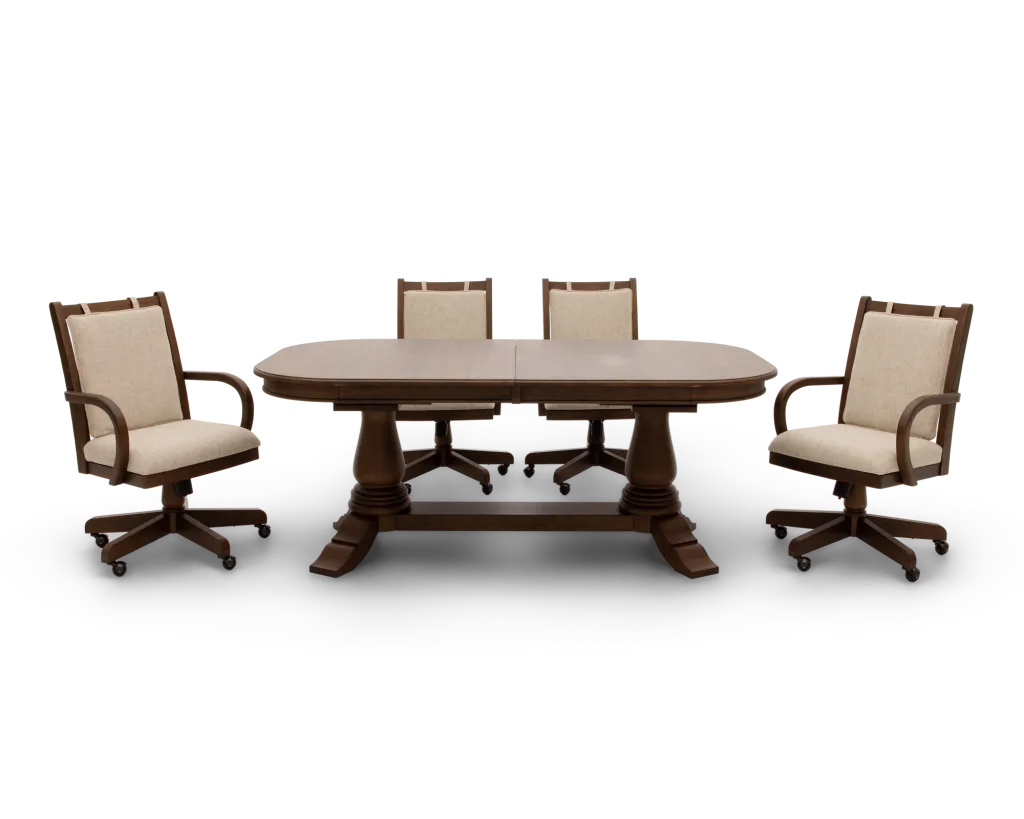HeirloomDoublePedestalTableUpholsteredCastorDiningChairJune202604