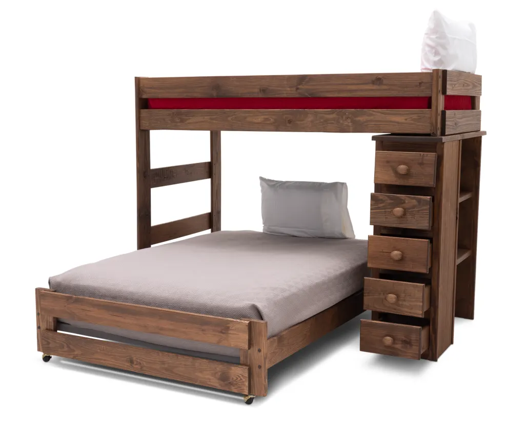 MoabLoftTwinFullBedChestnutLeftTurnDrawers_are397